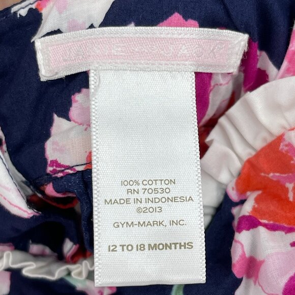 Janie and Jack Months Navy Pink Floral Cotton Sun Dress Ruffle Bow - Picture 7 of 9